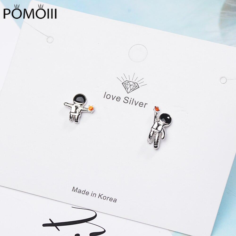 925 Sterlingové stříbro Sky Space Astronauti Malé asymetrické náušnice s krystaly pro ženy dívky S-E919