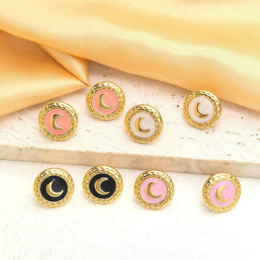 Titanium Steel Sun and Moon Non-Fading Drop Oil Stud Earrings