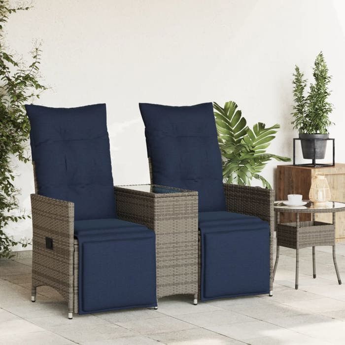 VidaXL Canapé de jardin inclinable 2 places avec Table en résine tressée grise 365719