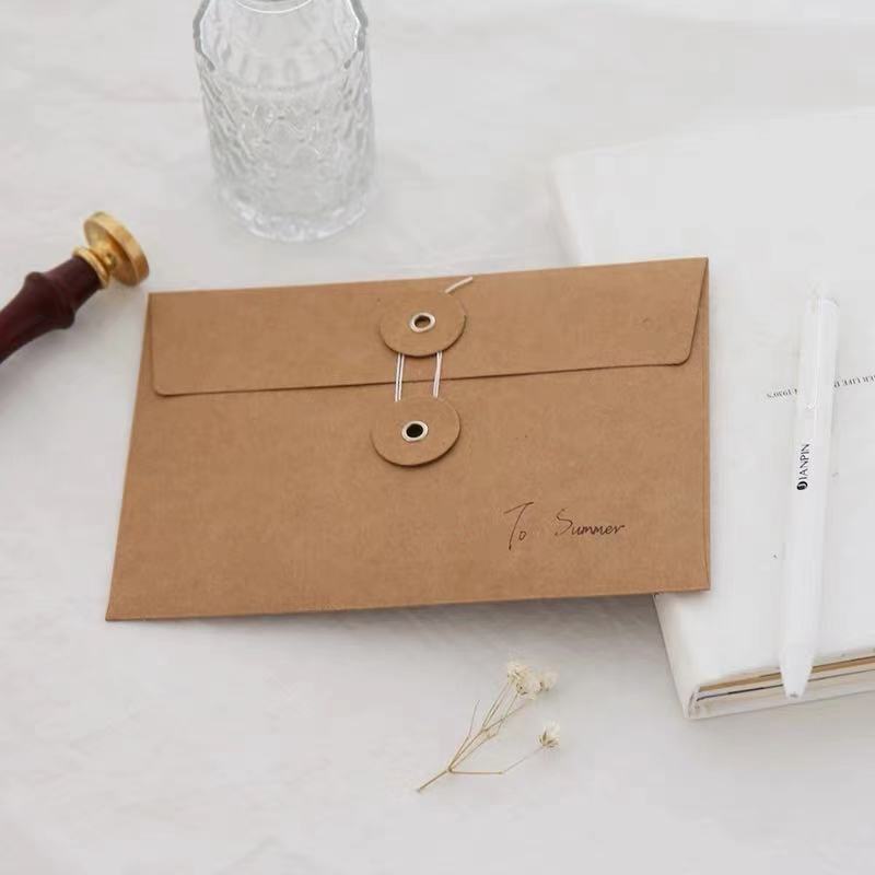 10 Pcs Vintage Brown Kraft Paper Envelopes with Button String Tie Closure Clasp for Greeting Cards Letter Journal Storage