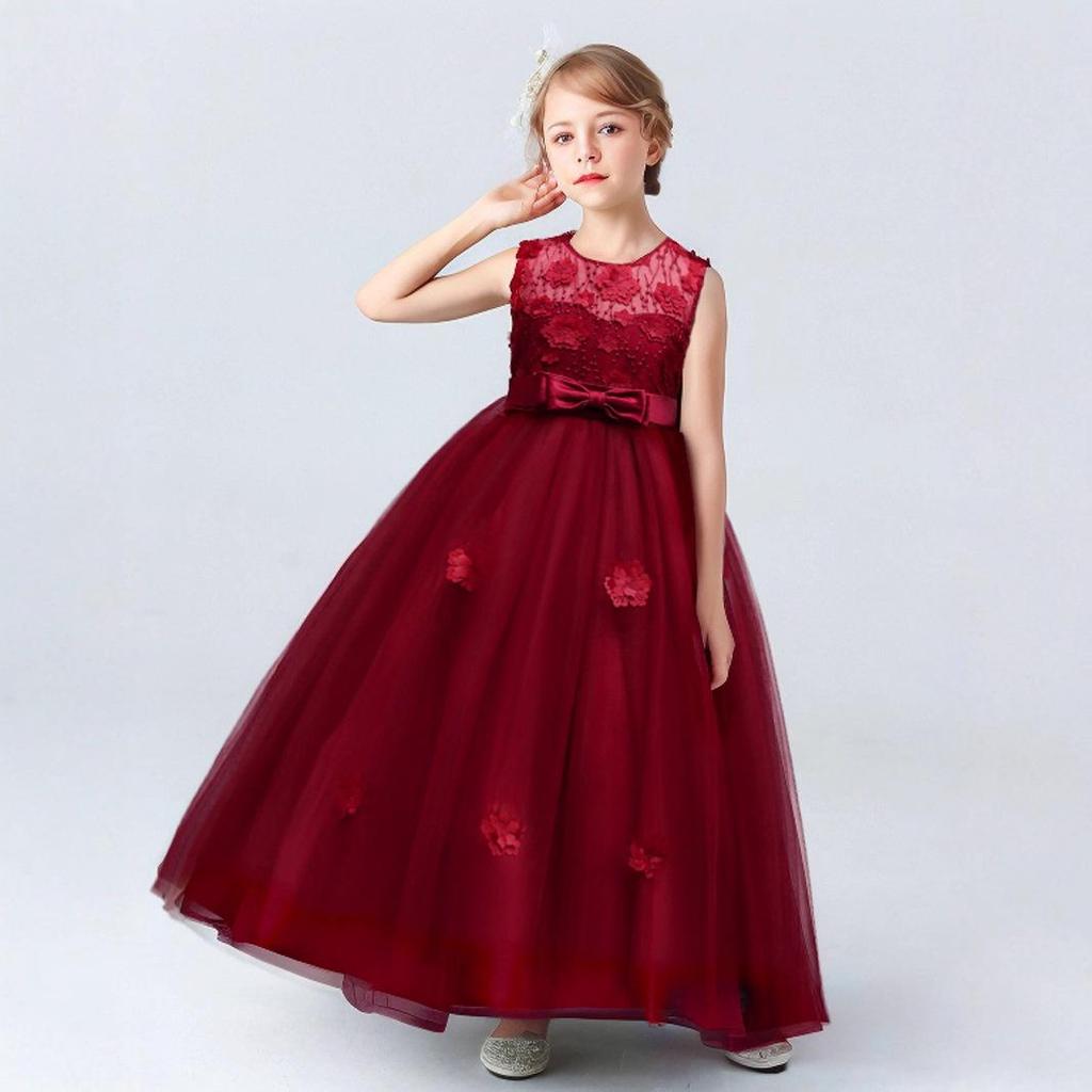 Girls' Sleeveless Long Princess Gown for Evening, Wedding, or Ball