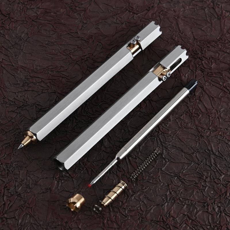 Stainless Steel Hexagonal Tactical Brass Ballpoint Signature Pen Gift Pen