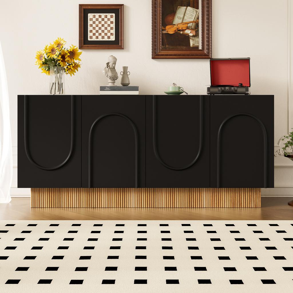 Modern sideboard cabinet with 4 doors, large storage space and clear U-shape structure, for living room & dining area, 160×75×38 c