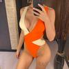 Splicing Deep V Neck Cross Back One Piece Swimsuit Women Swimwear Female Monokini Scrunch Butt Bather Bathing Suit Swim
