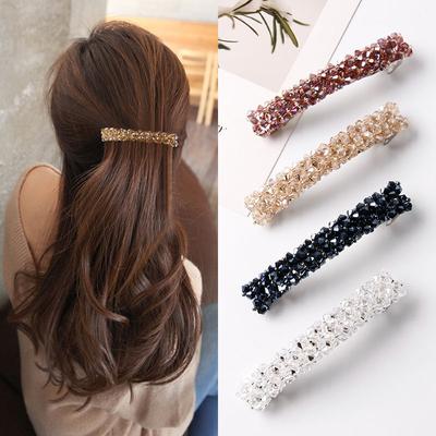 Pince à cheveux étincelante style coréen, Pince latérale tressée en fil de pêche cristal, Pince simple exquise, Pince à ressort