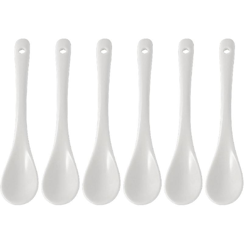 Set of 6 Premium White Porcelain Coffee Spoons for Espresso, Tea, Sauces, and Desserts