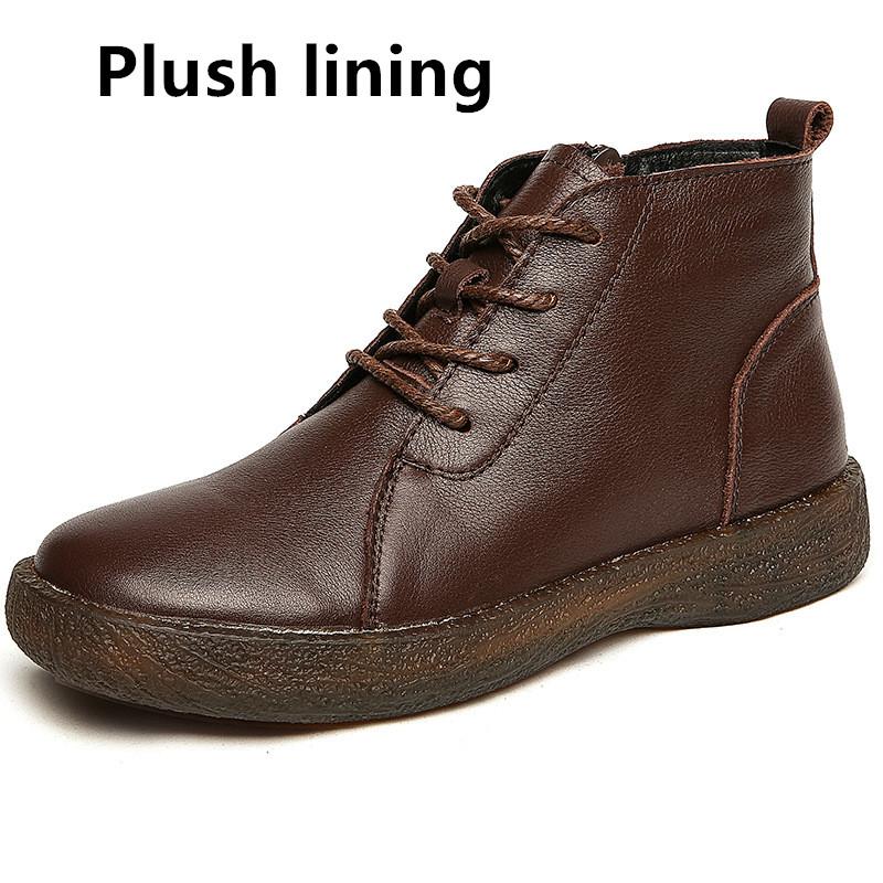 

Women s Female Mother Woman Genuine Leather Ankle Shoes Boots Zipper Lace Up Winter Plush Warm Retro 34-41 ZDA-2181 34