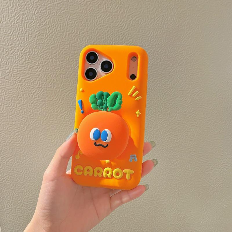 3D Cartoon Carrot Stand Case for iPhone 14/13/17/16/15 Pro Max