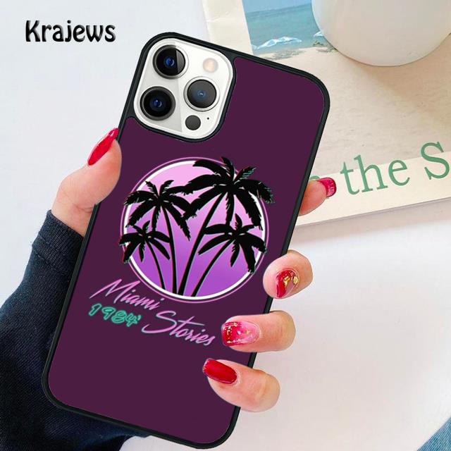 80s Retrowave Neon Palms Tree Soft Phone Case For iPhone 17 Air 16 15 14 Max Plus 11 12 13 Pro Max Phone Cover Fundas