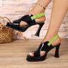Fashion 2025 NEW Elegant Sandals Women's Frosted Leather Thick Heel Waterproof Platform Open Toe Sandals Shoes Summer New