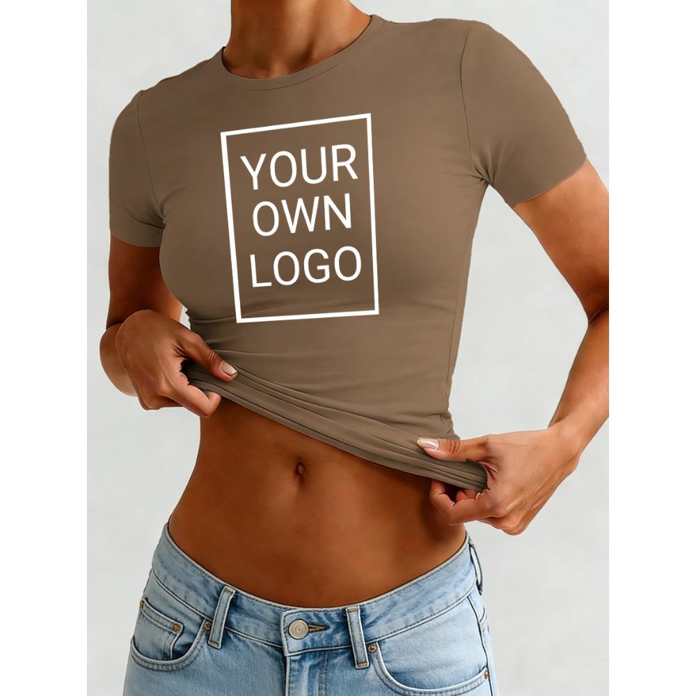 

Patterned Women s Cropped T-shirt Slim DIY Round Neck Summer Short-sleeved Comfortable Sexy T-shirt All-match Top S