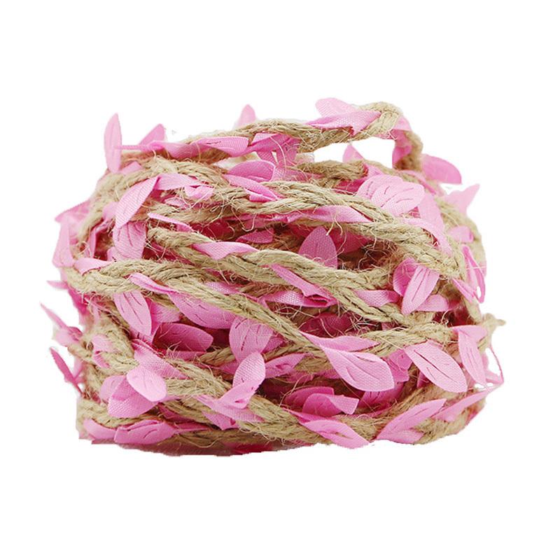 (5 Meters/lot) 5mm Leaf Hemp Rope Braided with Green Leaves Lace Home Decoration Rope Handmade Garland Ribbon