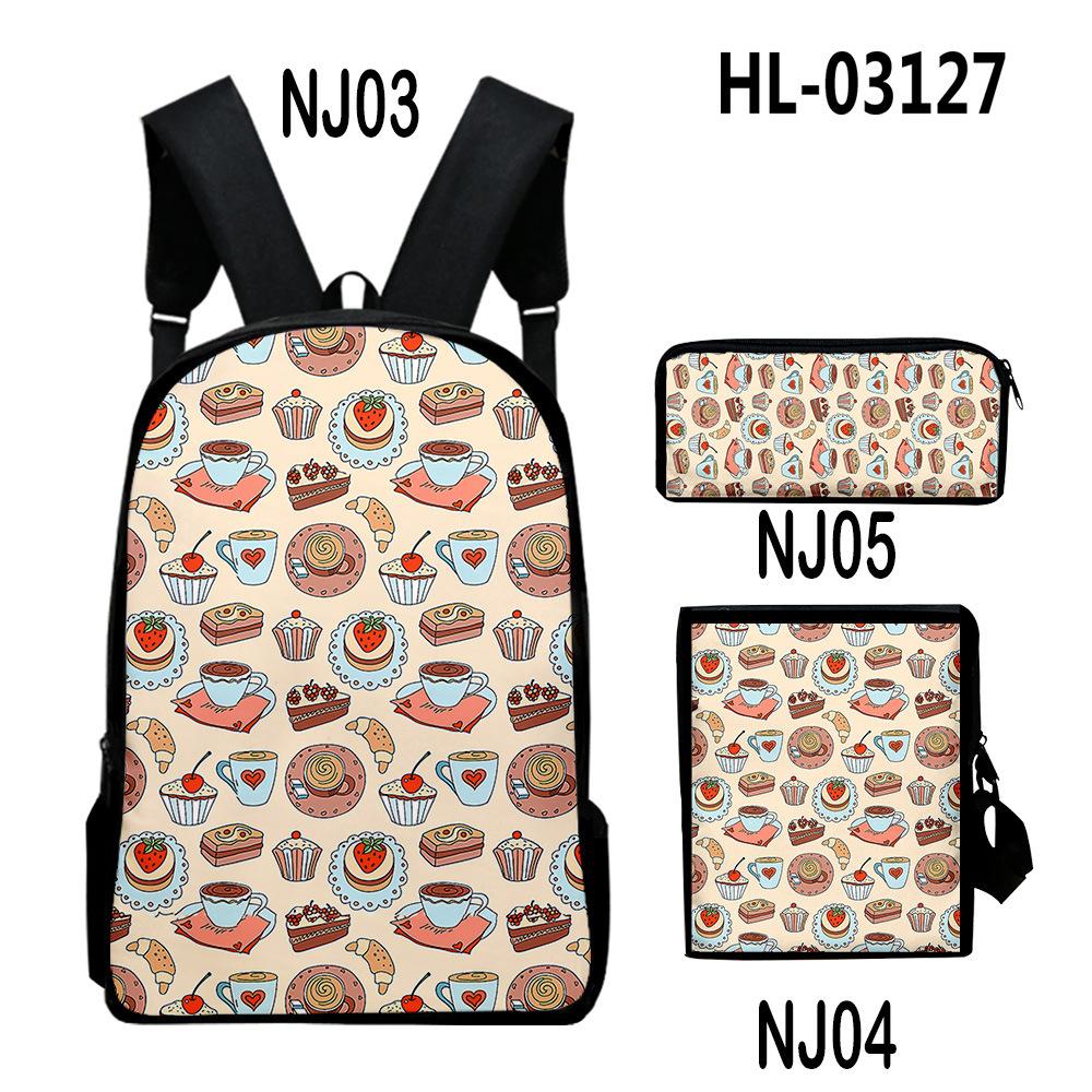 Harajuku Popular Cool Food 3D Print 3pcs/Set Pupil School Bags Laptop Daypack Backpack Inclined Shoulder Bag Pencil Case