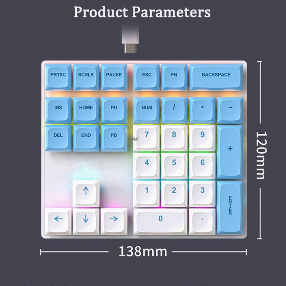 Multi-Color 33-Key Numeric Keypad with Lights Shaft Wired Mechanical Keyboard for Finance Business Laptop Computer Accessories