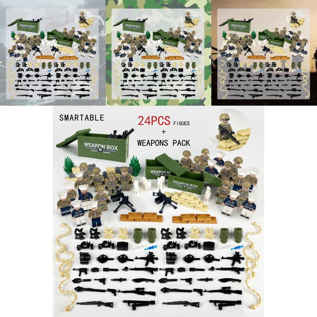 Moc Military Soldiers Building Blocks Figurines Set Plastic Toy With Weapon Accessories And Equipment Bag