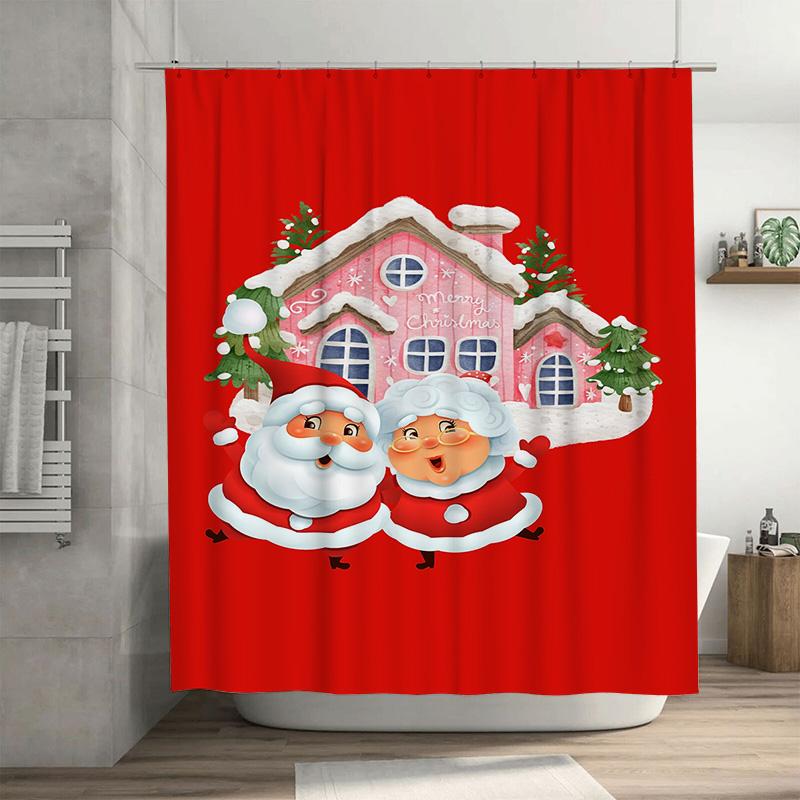 

Tuniu Festive Christmas Santa Claus Bath Curtain Merry Holiday Shower Curtain Set Funny Cute Elk Reindeer Decor Bathroom Fabric W60H190(CM)-1 Pcs