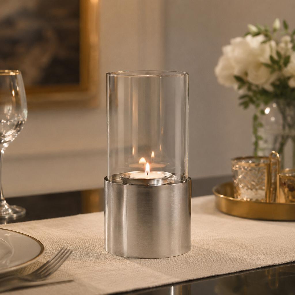 Party Decorative Table Fireplace Smokeless Ethanol Fire Pit Stainless Steel Base and Tempered Glass Two Use for Candle Holder