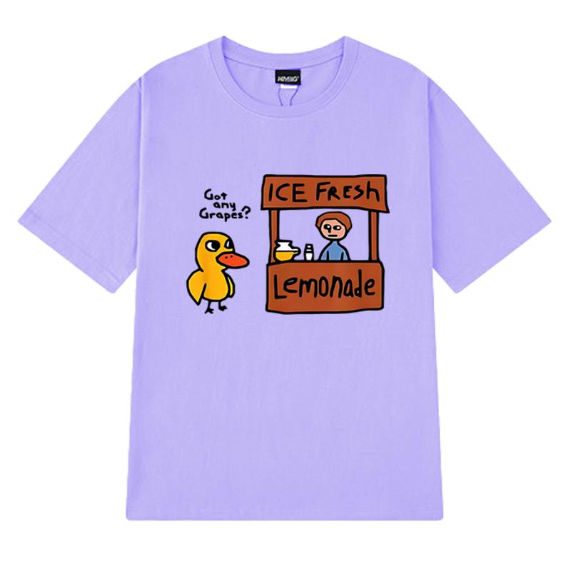 Summer Funy Cute Duck Got Any Grapes T Shirt Men Women Harajuku Harajuku Short Sleeve T-shirts Unisex Oversized 100% Cotton Tops