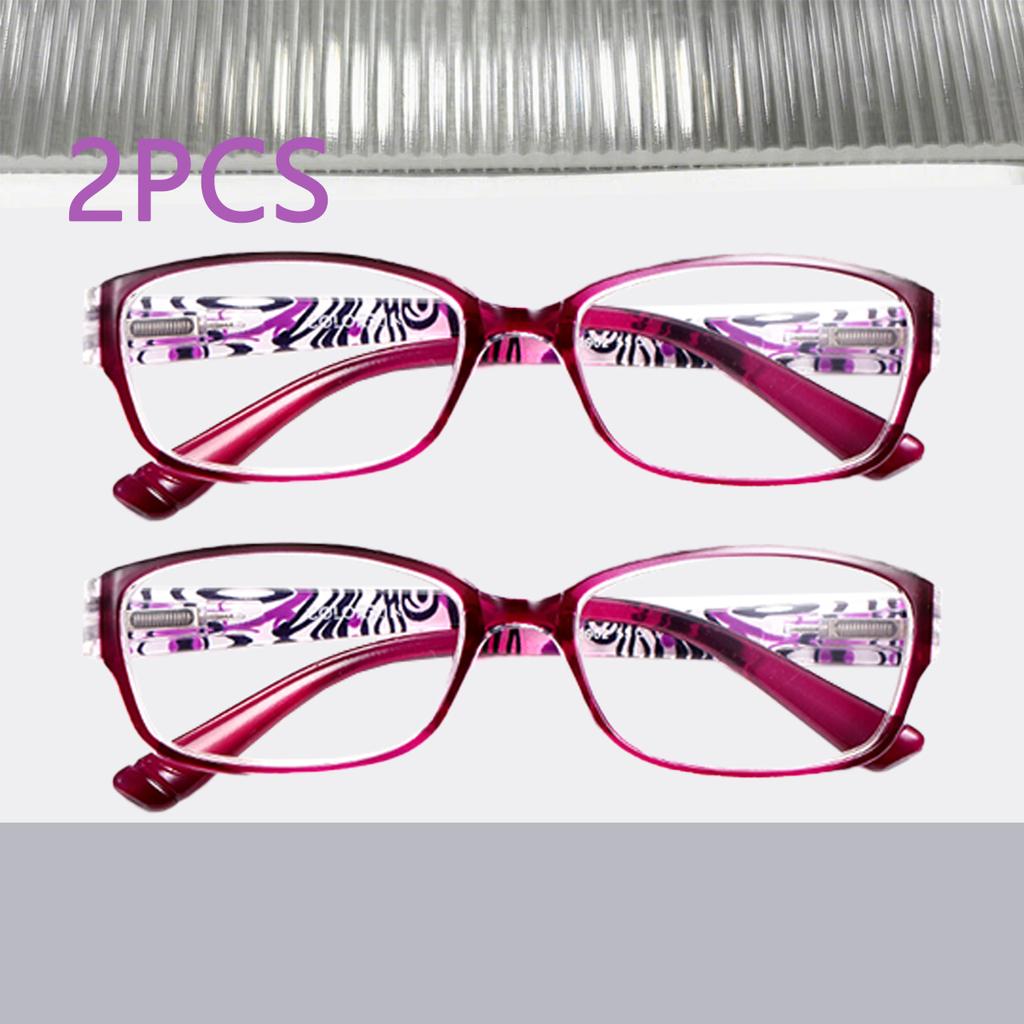 2PCS Anti-Blue Light Reading Glasses - Oval Full-Frame PC Material Anti-Scratch & Fashionable Printed Design Power +1.0 To +4.0