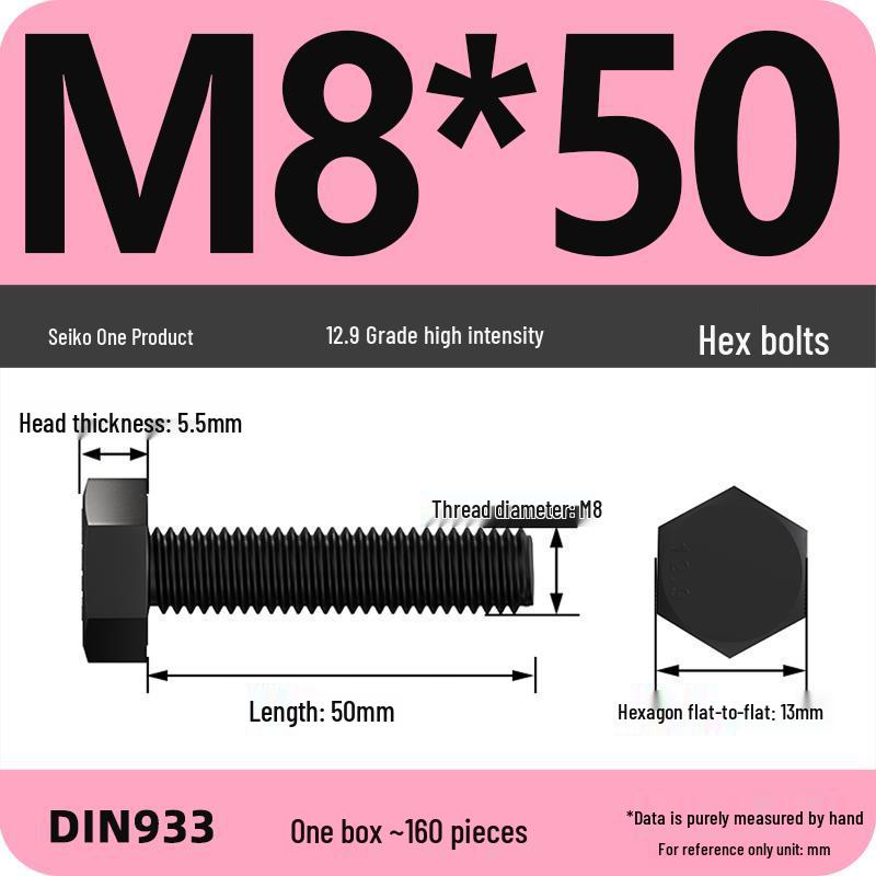 High Strength Class 12.9 Hex Bolt Set: M4-M16 Sizes