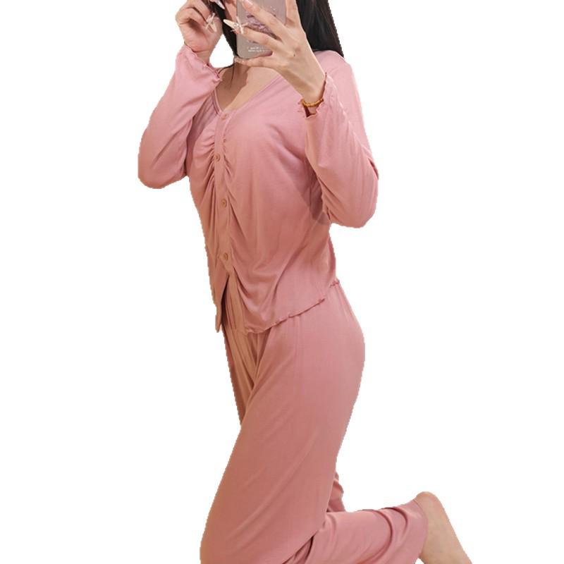 Modal Women's One-Piece Pajama Set with Built-In Bra - Long Sleeve, High-End, Home & Outdoor Wear for Spring & Autumn