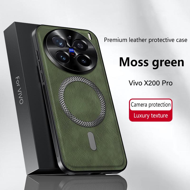 För Vivo X200 Pro Fodral Magnetiskt Elegant Läder Slitstarkt Lins Helt Täckande Halkfritt Grepp Kantskydd Skal
