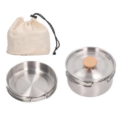 Kochtopf- und Pfannenset 304 Edelstahl Tragbares Camping-Kochgeschirr Essgeschirr mit Aufbewahrungstasche für
