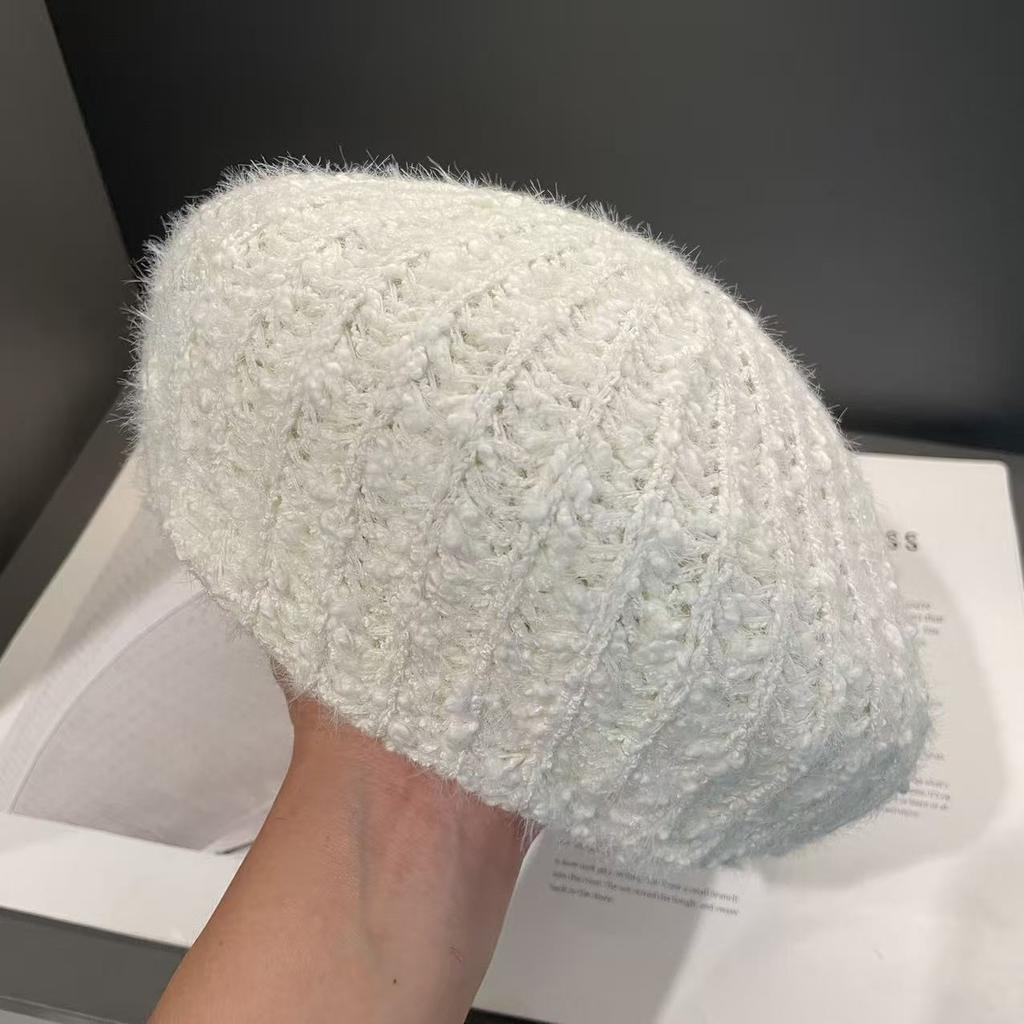 Japanese Small Fragrance Style Solid Color Simple Beret Women's Autumn and Winter Warm Knitted Hat Versatile Face Little Painter Hat