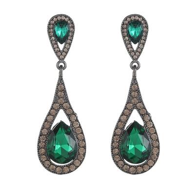 Geometric Water Drop Crystal Earrings Women's, European and American Fashion Retro Bridal Wedding Earrings