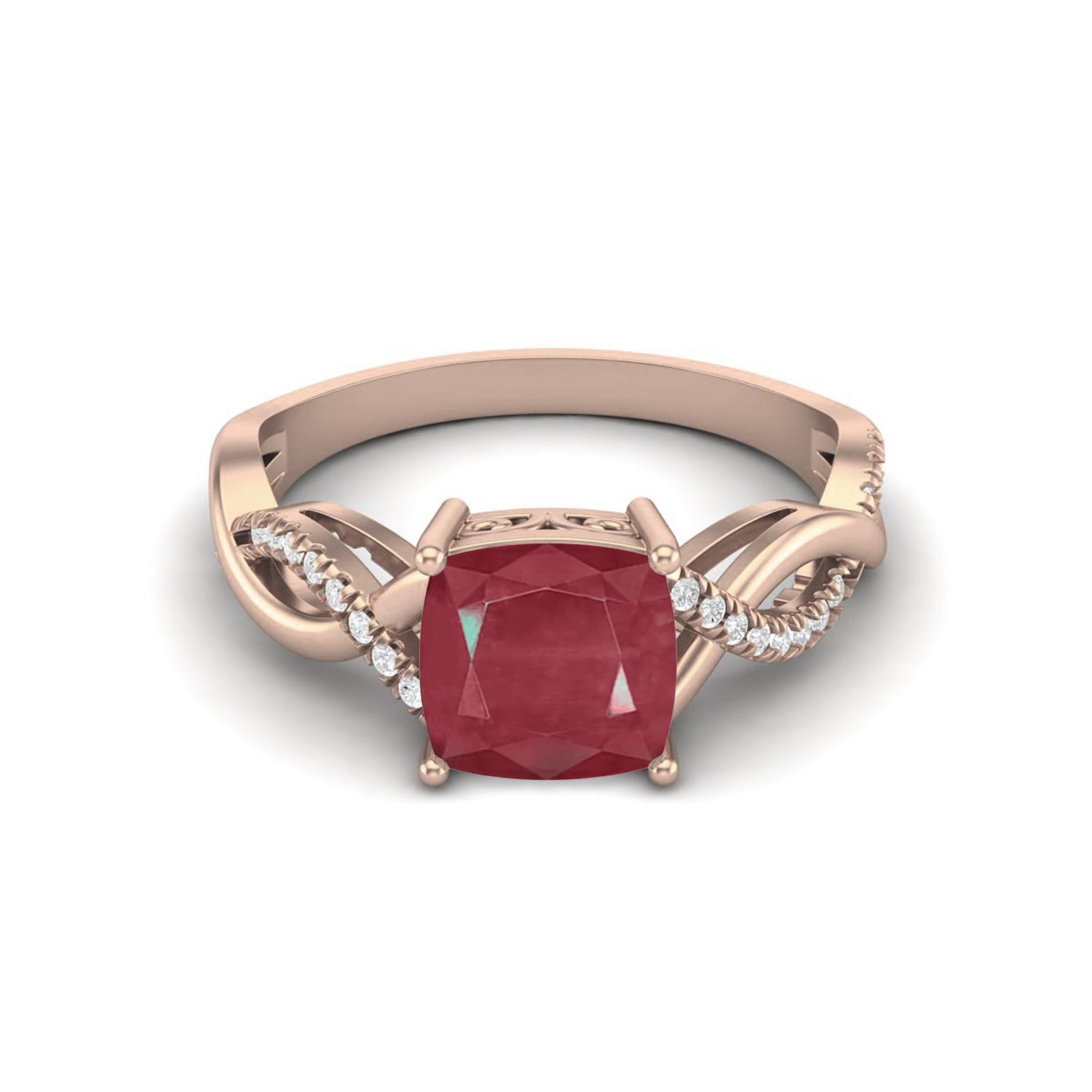 2.20 Cts Cushion Shape Ruby 925 Sterling Silver Rose Vermeil Solitaire Twisted Shank Wedding Ring Dainty Ring 12