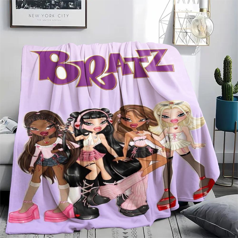 1Pc Bratz Doll Print Flannel Blanket, High quality Comfortable for All Seasons, Home Decor, Warmth and Comfort, Perfect for Gifts