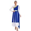 S-XXL Lyrical Worship Dance Dress One Shoulder Sleeveless Metallic Shiny Patchwork Slit Hem Tunic with Drape for Stage