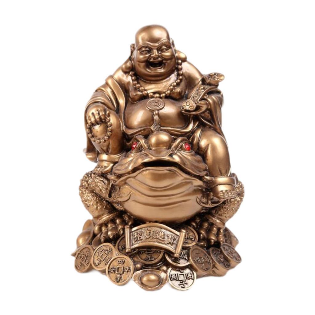 Fenshui Sculpture Table Centerpiece Money Frog Resin Figurine Laughing Buddha Statue for Shop Indoor Farmhouse Cabinet Car