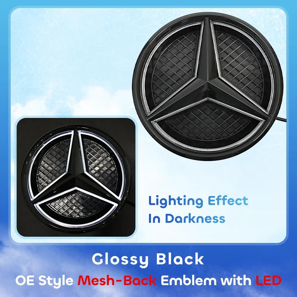 Heißer Autoaufkleber Chrom Silber ABS Auto Frontgrill Stern Emblem LED Logo Für Mercedes Benz X166 GL350 GL450 GL500 GL550 W207 E250