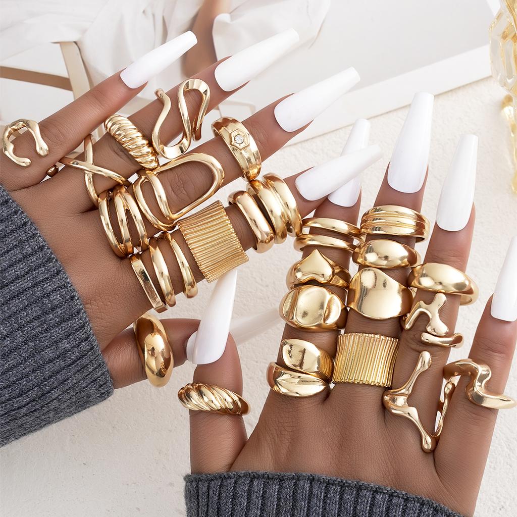 26 Pcs/Set Vintage Irregular Geometric Finger Rings for Women Minimalist Exaggerated Hollow Twist Thick Open Rings Punk Jewelry
