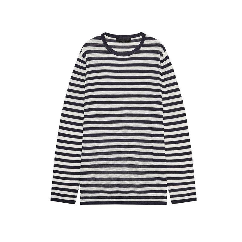 Summer New Women clothes Preppy Loose Pullover Thin Stripe Long sleeve round Neck Knit 9325010