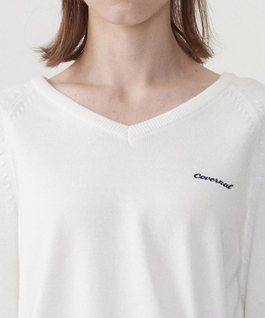 COVERNAT WOMAN Shirred V-Neck Knit Ivory
