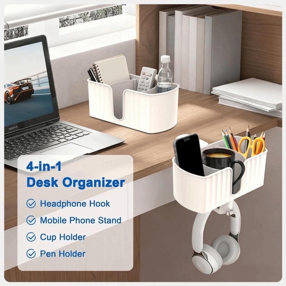 Space Saving 4 in 1 Desk Headphone Hanger Detachable Under Desk Cup Holder Office