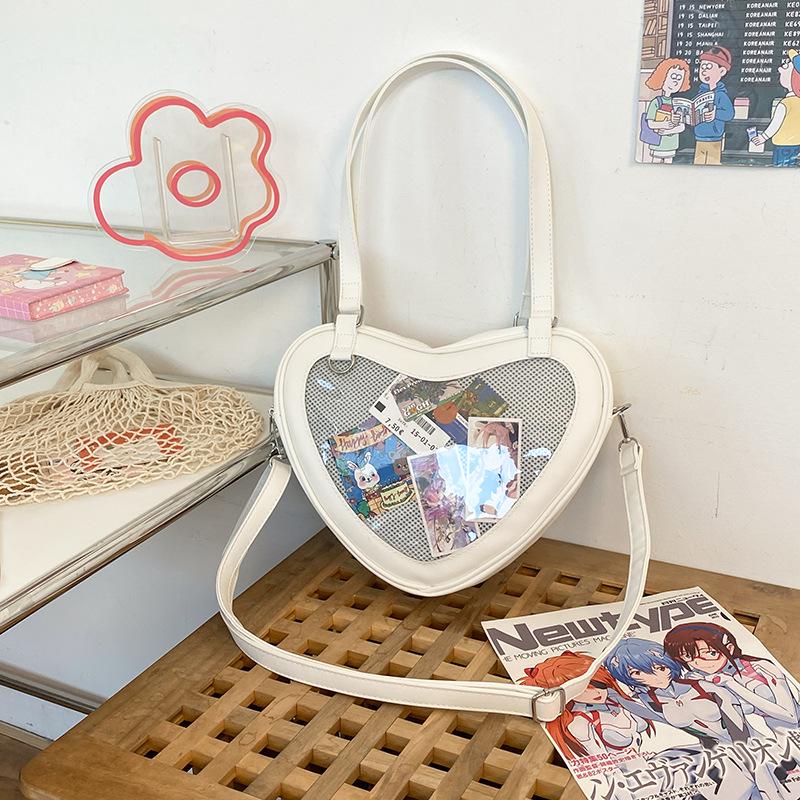 

Сумка через плечо в форме сердца Лолита JK Униформа – Милая, Маленькая вместимость для девочек With Badge белый