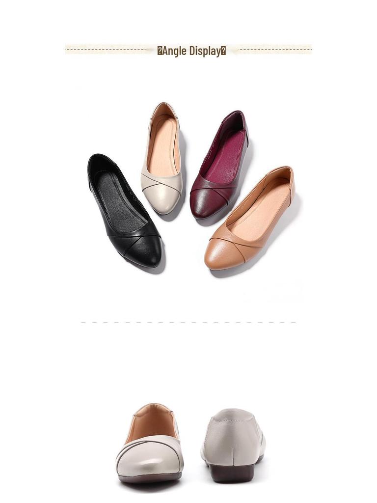 Jarní pohodlné boty z pravé kůže pro ženy středního a staršího věku - Měkká podrážka, Plochá, Mělký výstřih, K dispozici nadměrné velikosti