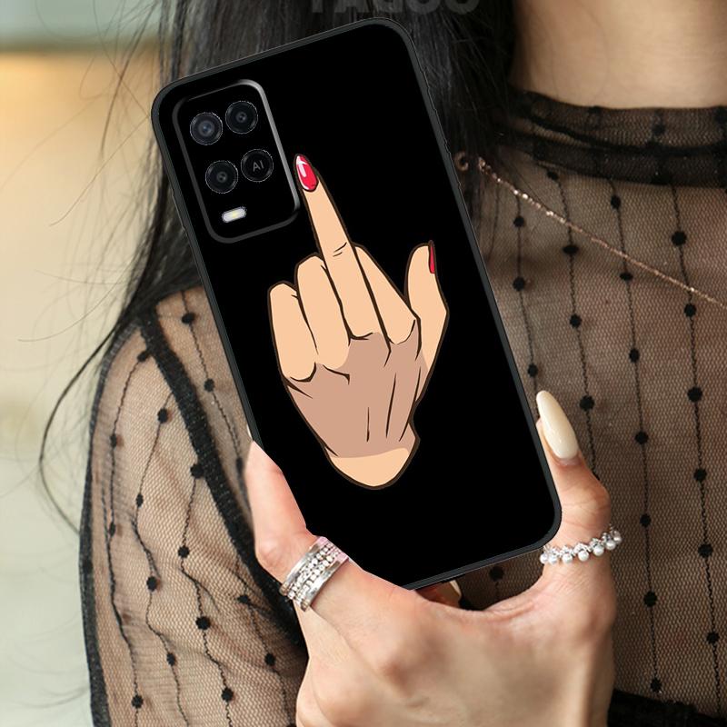 Cartoon Middle Finger For OPPO A57 A17 A77 A16 A76 A96 A58 A78 A98 A74 A94 A5 A9 A15 A52 A72 A93 A53 A54S Case