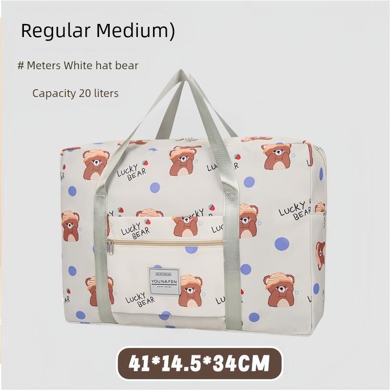 

Luggage Bag Can Cover Trolley Case Lightweight and Large Capacity Satchel Can Board Plane Female College Student Good-looking Travel Bags Beige Hat Bear [Medium]]