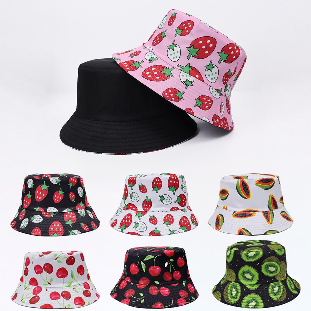 Digital Printed Fruit Double-sided Bucket Hat Outdoor Travel Sunshade Sunscreen Men and Women Pot Hat