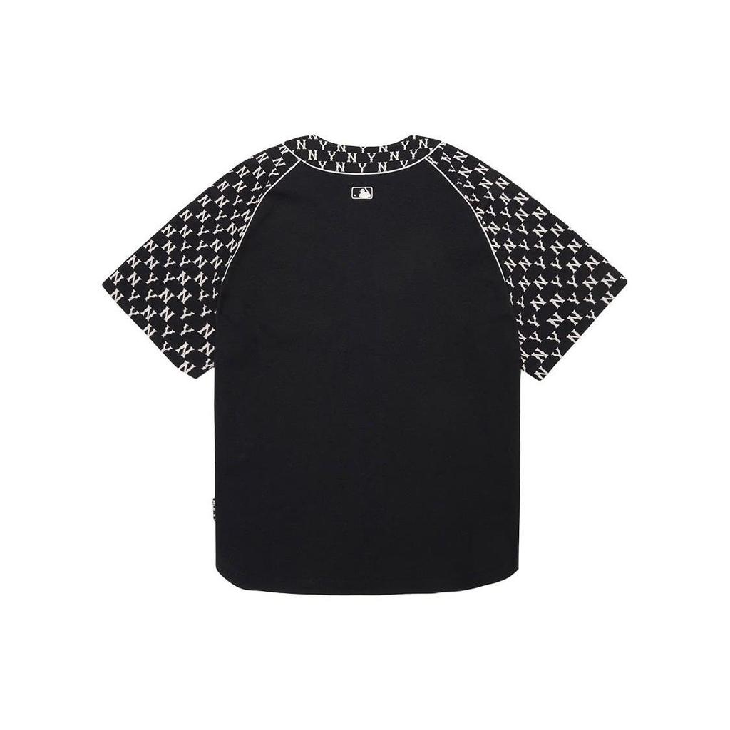 Maglia Baseball MLB Vintage Patchwork Floreale Scollo a V Bottoni Manica Corta Donna Maglia Nera 3ABSM0121-50BKS