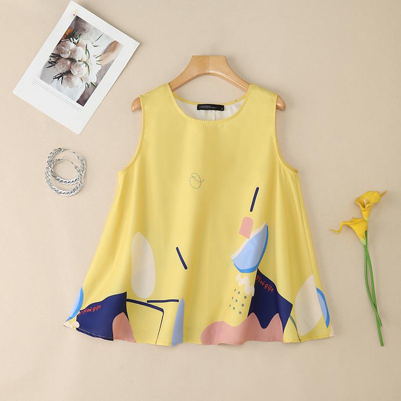 ZANZEA Женские повседневные летние майки без рукавов с круглым вырезом и принтом