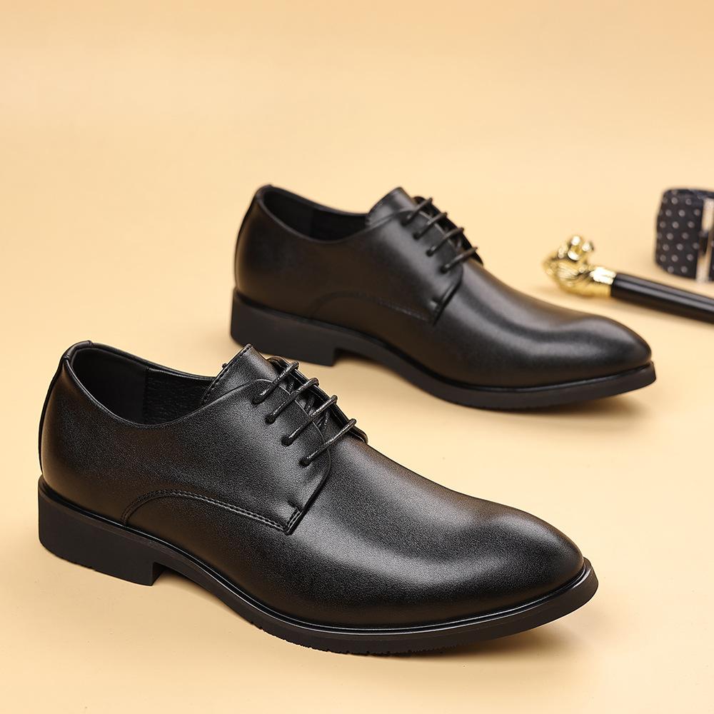 Youthful Outdoor Men's Leather Shoes with Built-in Heel Lift Soft Soles Trendy Versatile Formal Business All-season Durable Casual Comfortable Shoes