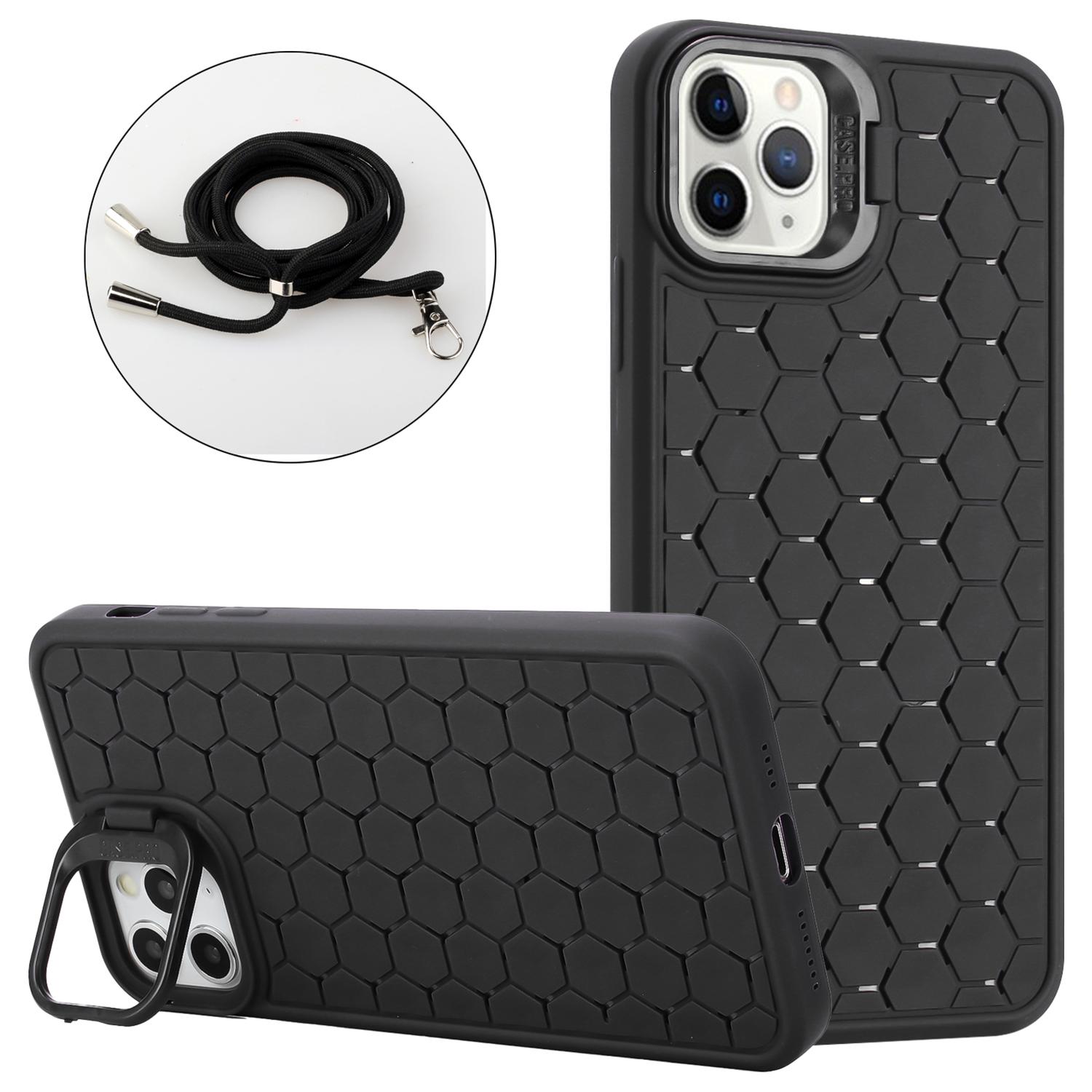 

For iPhone 14 Pro Kickstand Case Heat Dissipation Magnetic TPU Phone Cover with Lanyard Black