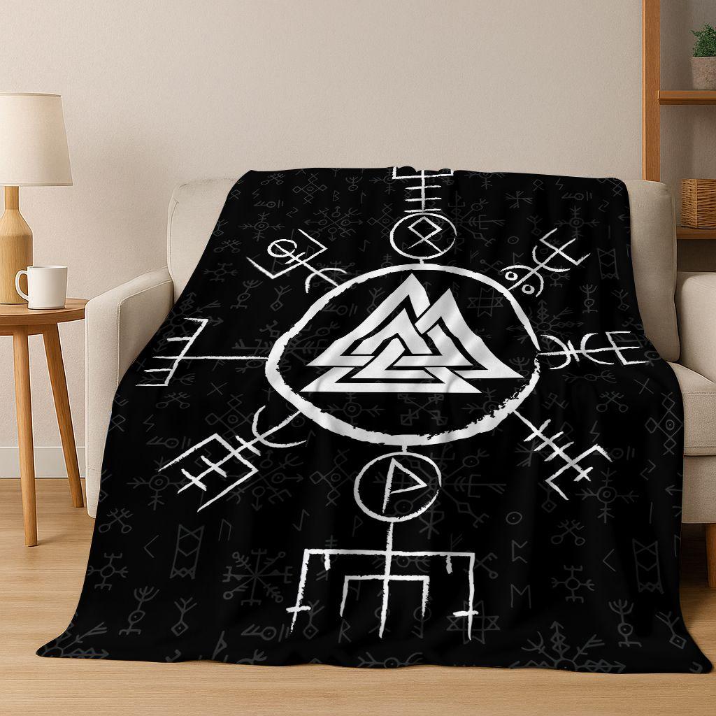 Nordik Viking Savaşçı Sembolü Valhalla Valknut Rünü Flanel Battaniye, Ev Yatak Odası Yatak Kanepe Örtüsü için Rahat Yumuşak Atkı Battaniye Hediye