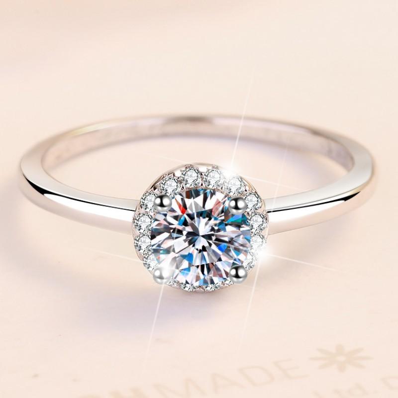 D Farbe 0,5 ct Moissanit Diamantring 925 Sterling Silber Damenring Ring Ins Verlobungsdiamantring Ehering Geschenk für Freundin