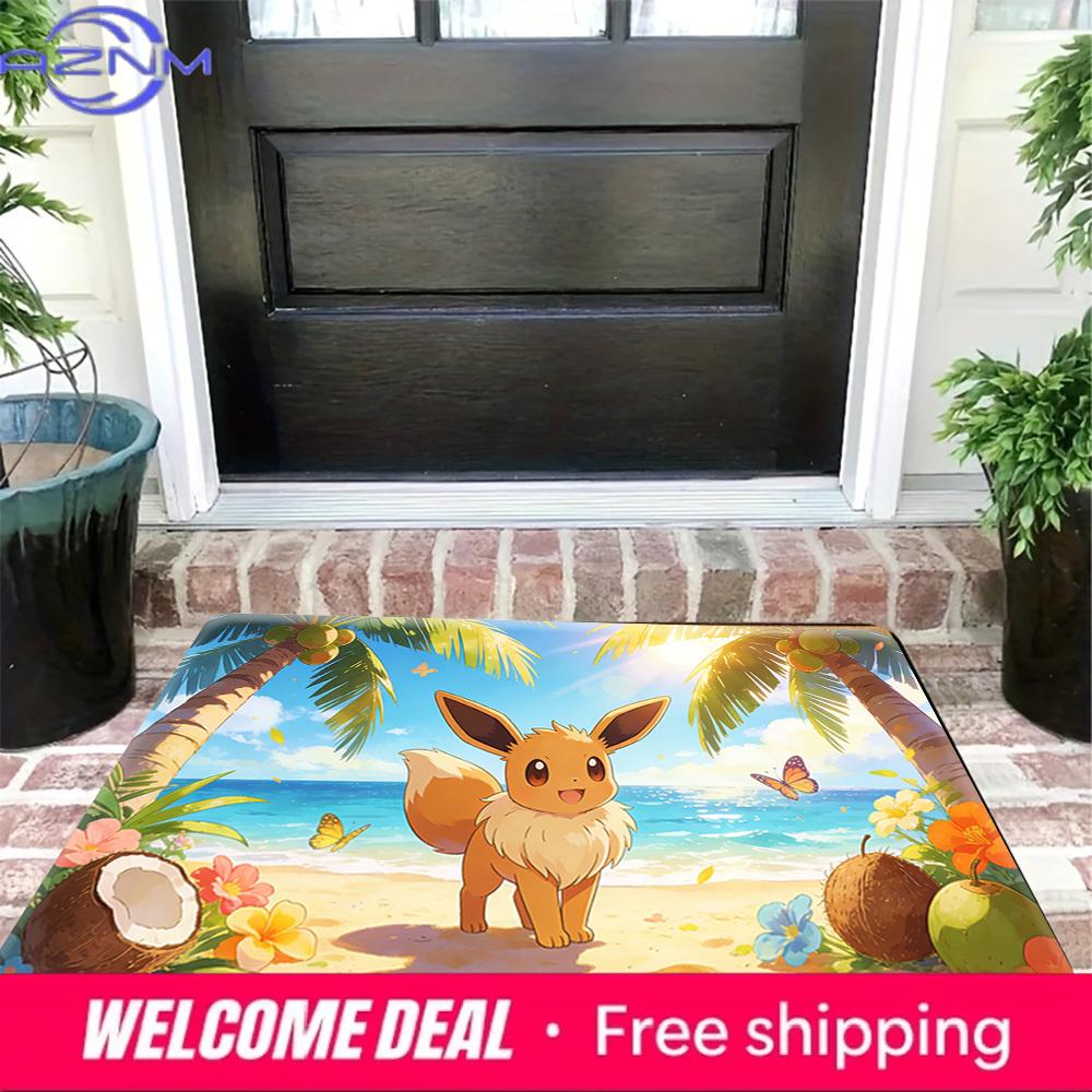 Eevee Tropical Beach Print Doormat Anti-slip Absorbent Floor Mat for Home Entrance Bedroom Living Room Decor